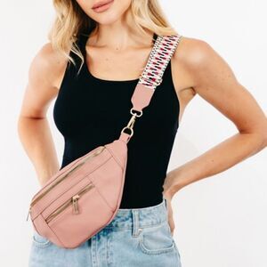 Fame PU Leather Crossbody Bag with Removable Strap in Black Cream Tan or Pink